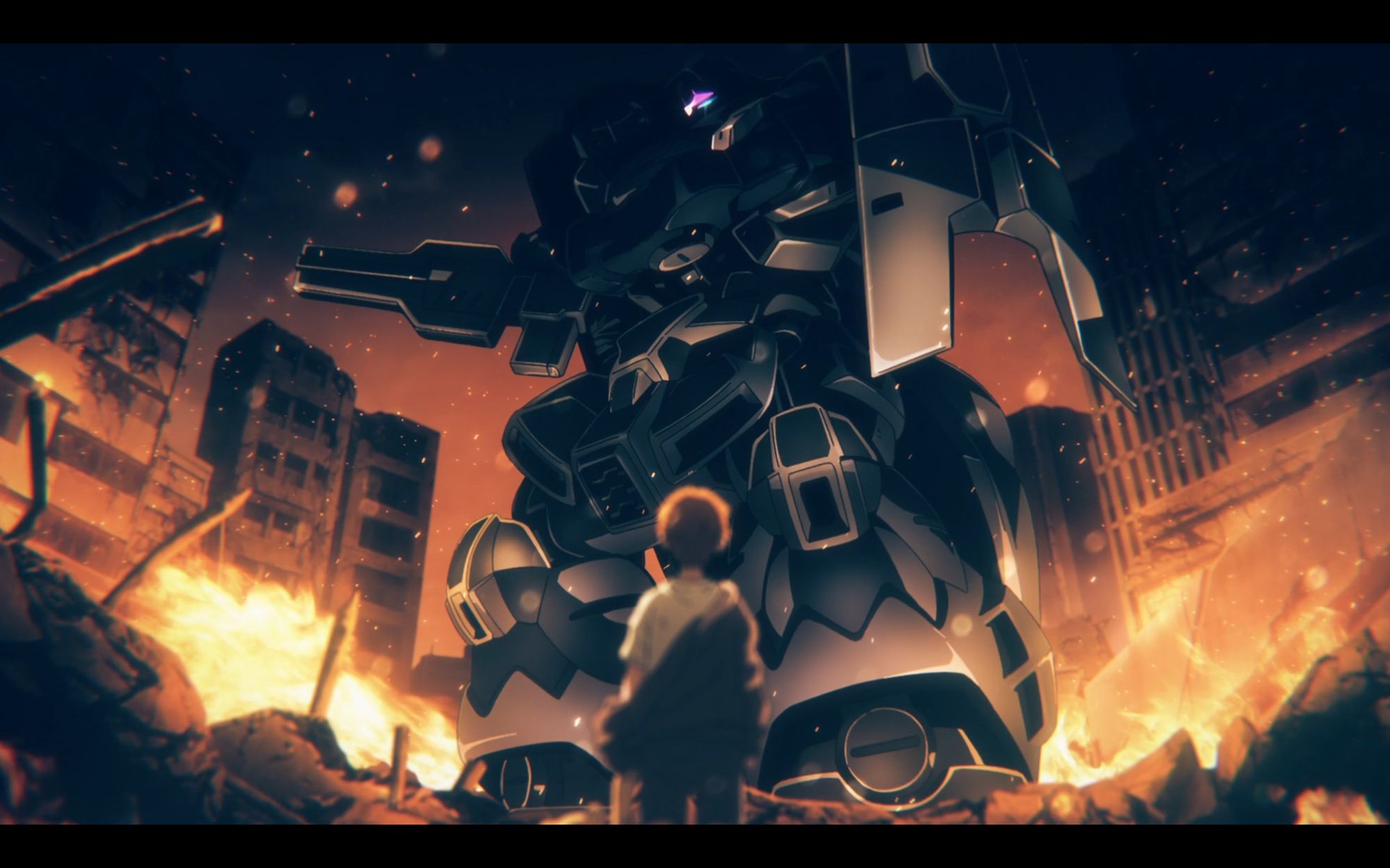 mobile suit stands over child