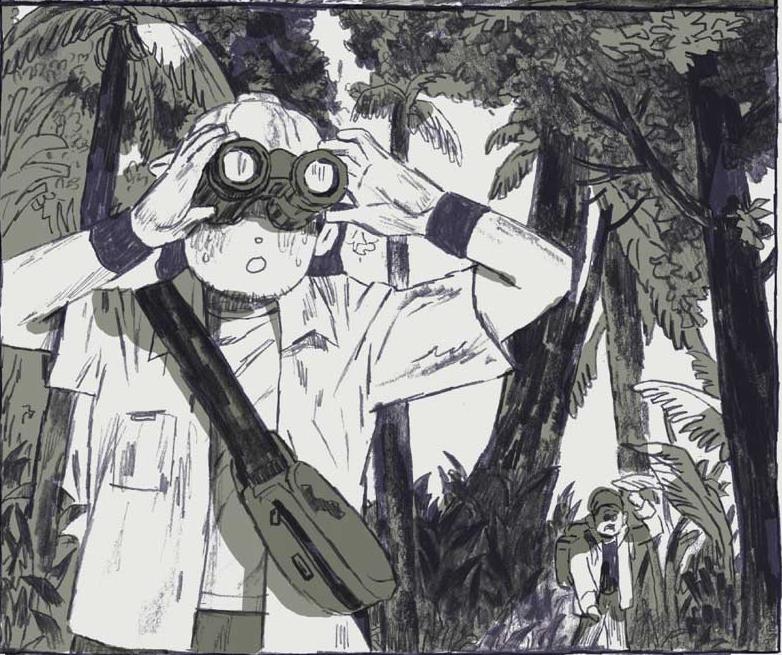 scientist with binoculars