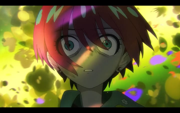 a shocked machu stares out in a sea of sickly yellow kira kira